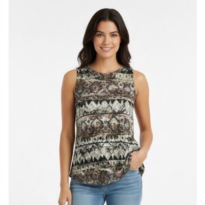 NEW DIRECTIONS Tribal Print Sleeveless Top, Women’s M, Brown Black White